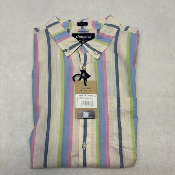 Chubbies Short Sleeve “Soft Serve” Friday Striped Button Up Shirt White Size XL - Picture 8 of 8